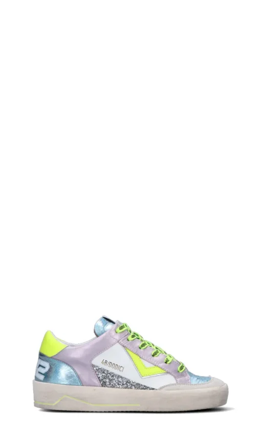 QUATTROBARRADODICI Sneaker donna bianca/rosa/gialla in pelle
